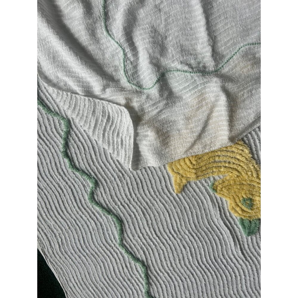 Vintage Chenille Baby Crib Blanket White With Yellow Deer Embroidery Thin Fabric - Picture 6 of 7